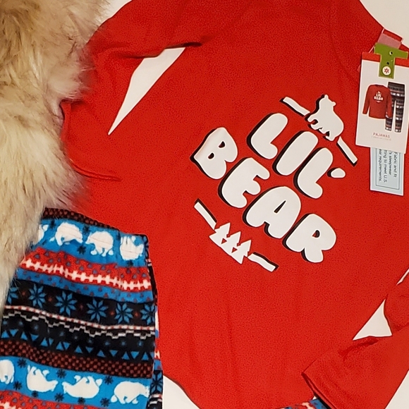 New LIL' BEAR 🐻 Polar Fleece Pant PJ Set 2 PC. NWT 4T or 5T family pajama sets - Picture 2 of 4